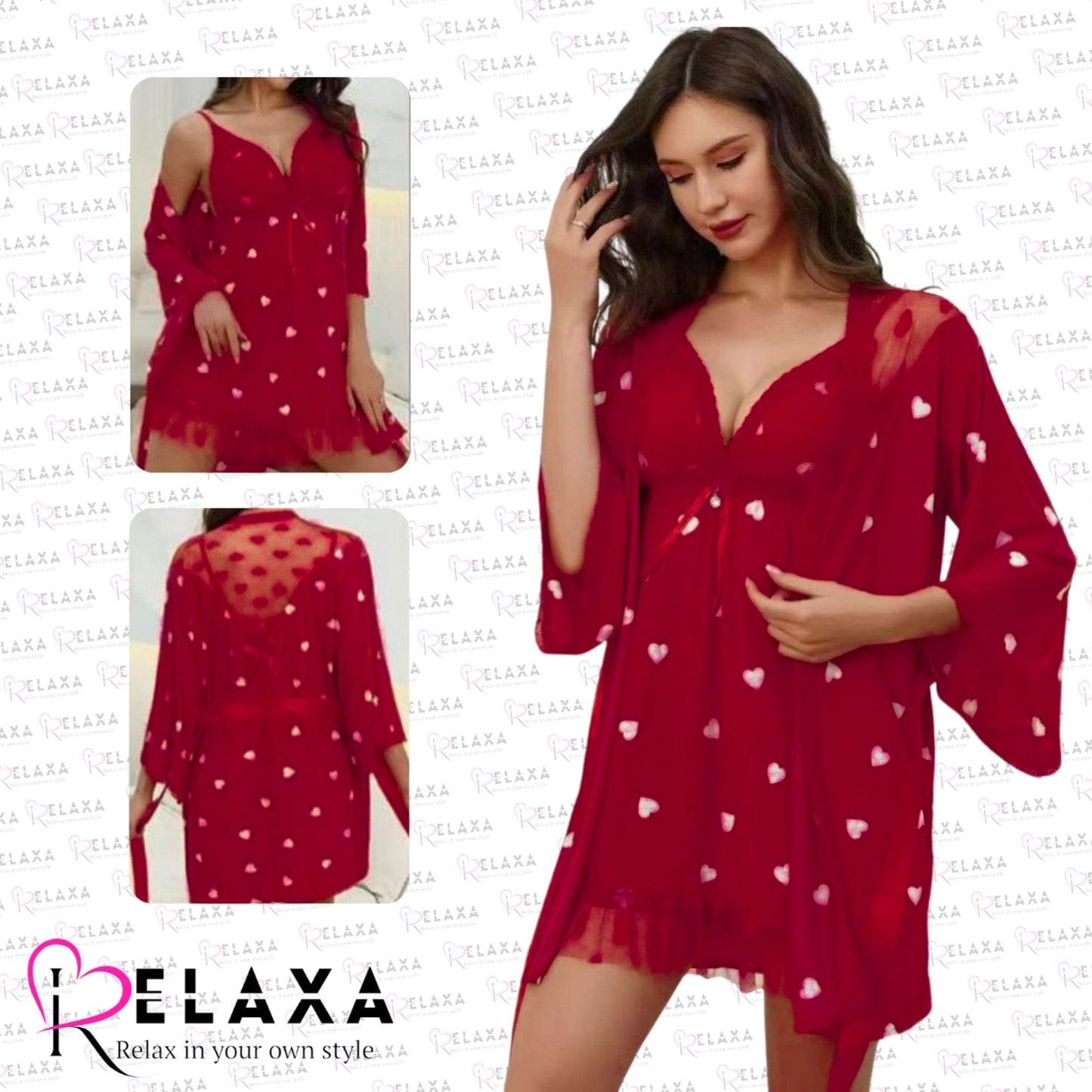 Relaxa Heart Print Thai Stuff Two Pice Nighty