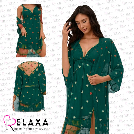 Relaxa Heart Print Thai Stuff Two Pice Nighty
