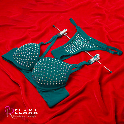 Seamless Stone Beaded Thinpad Bra Set